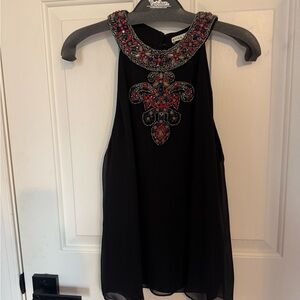 Alice + Olivia Black Top with Red and Silver Beading